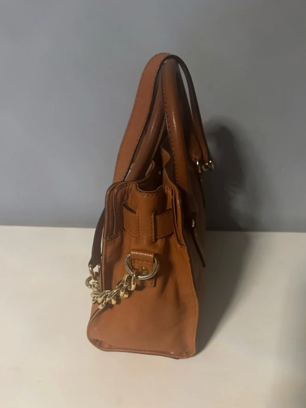 Michael Kors Cognac Leather Satchel with Gold Hardware - Picture 4 of 12